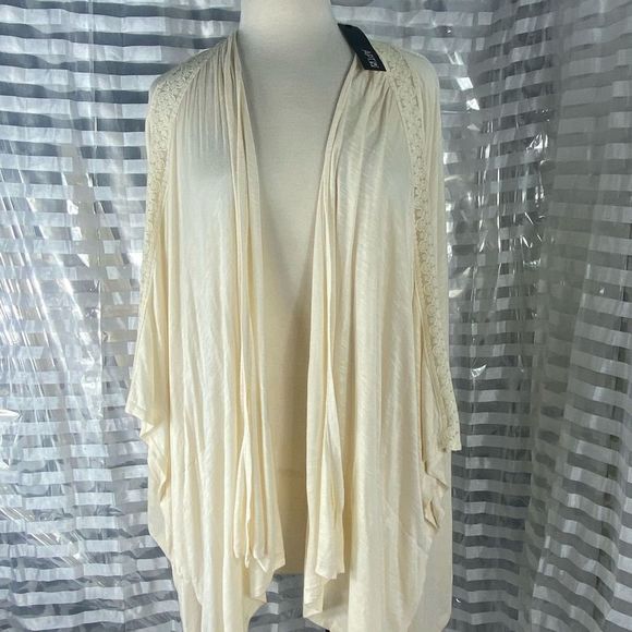 Apt 9 Cream Open Front  Short Sleeve Cardigan - Picture 2 of 6